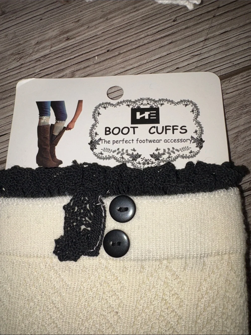 NWT short Cream Boot Cuffs with Black Lace Trim leg warmers